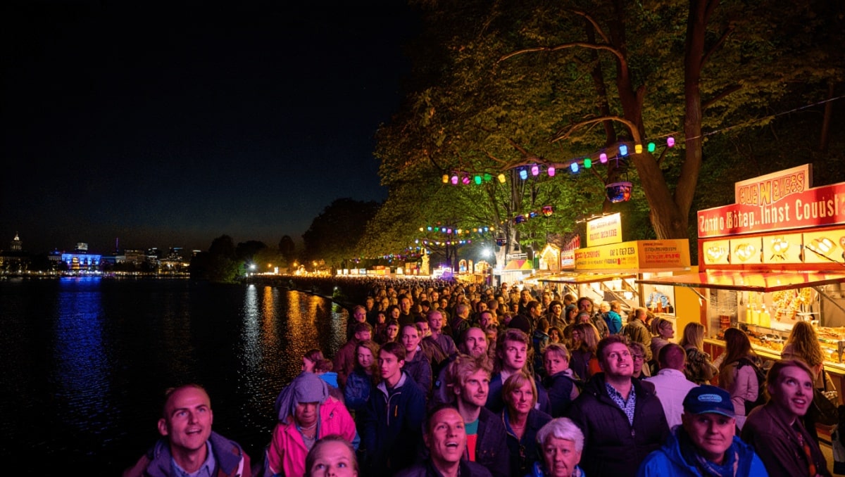 Blick auf den Maschsee und das Neue Rathaus von Hannover, Maschseefest