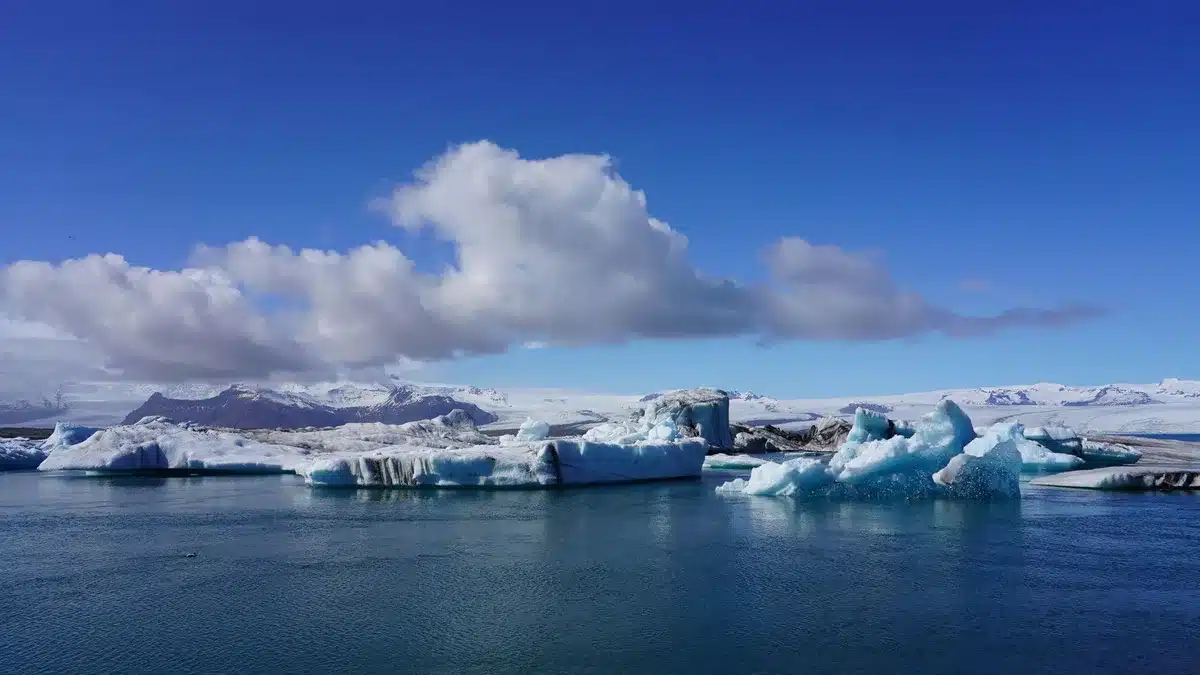 Eisberge treiben in einer Gletscherlagune in Island