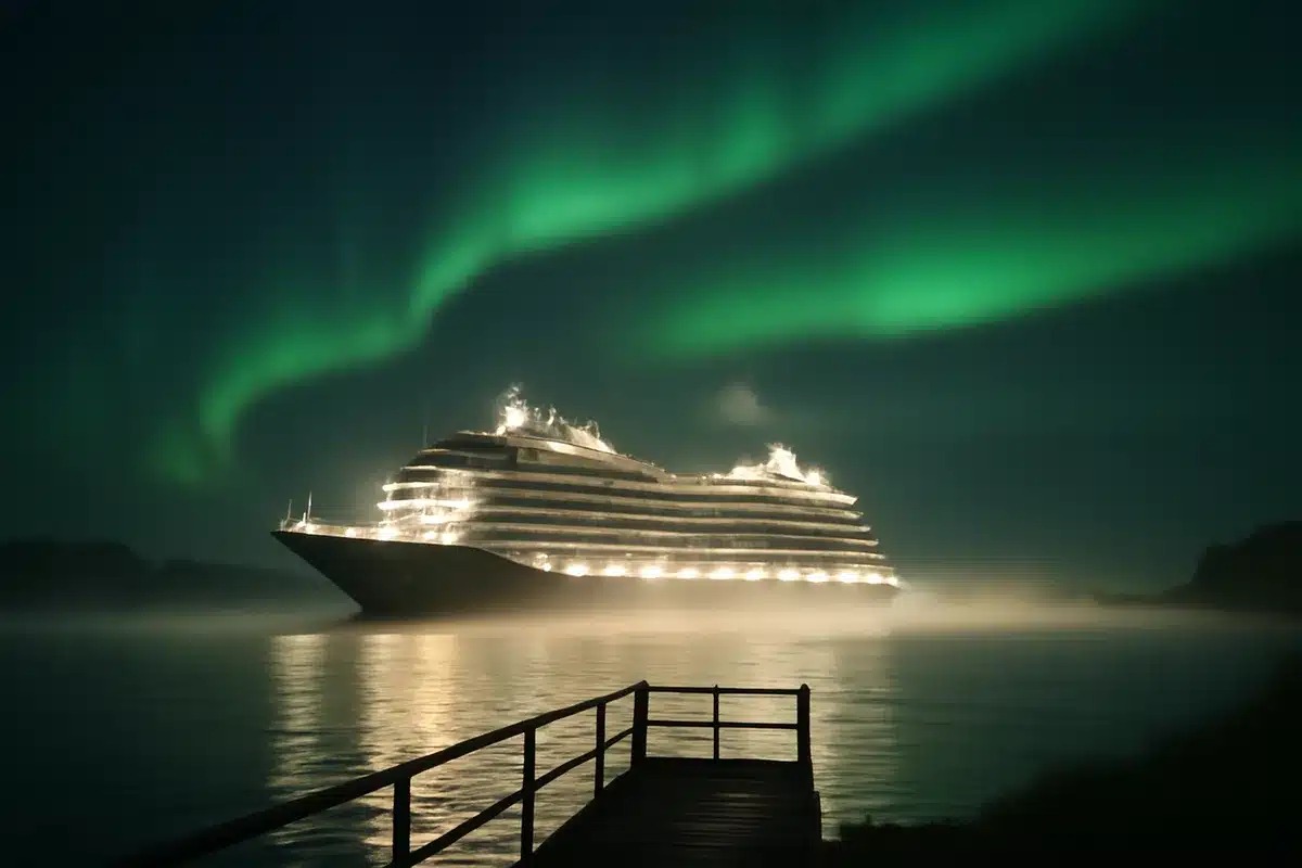 In Hamburg zeigt Hurtigruten die MS Midnatsol: Lichterspektakel über der Elbe
