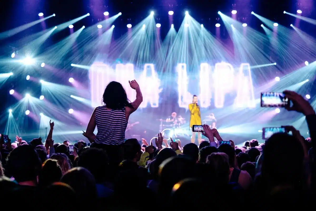 Publikum bei einem Konzert an Bord mit Bühnenbeleuchtung