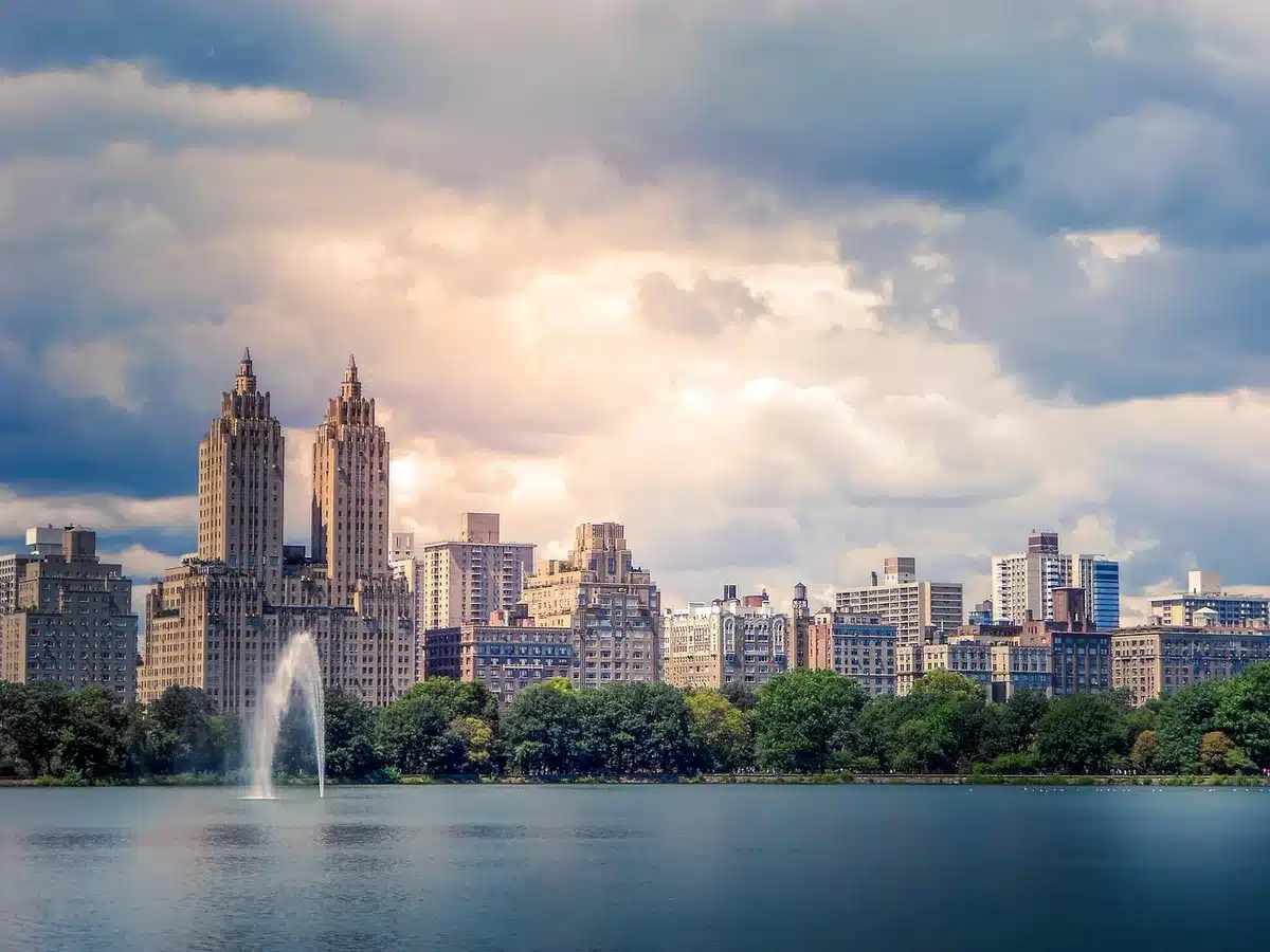 Blick auf die Skyline von New York und den Central Park aus der Ferne