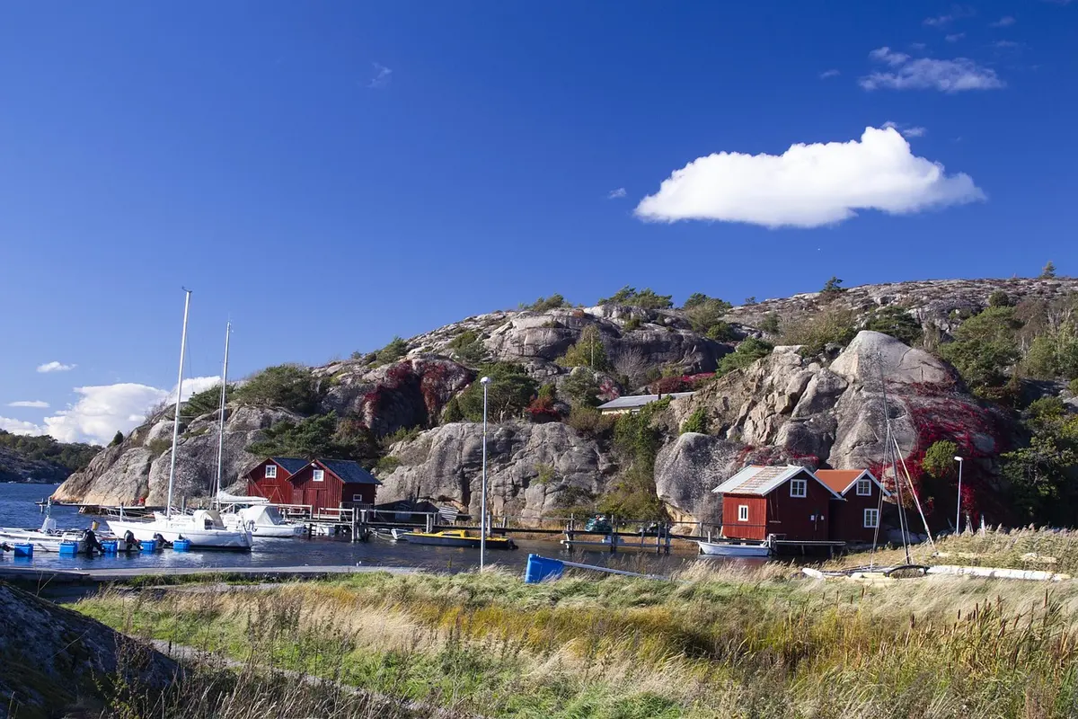 Sandstrand mit Wildblumen unter hellem Sommerhimmel auf Gotland